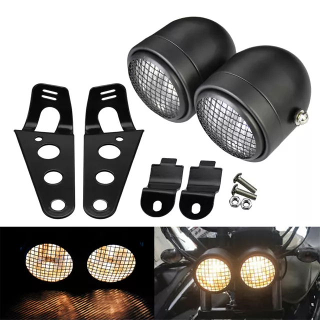 Moto Frontale Double Gril Phare Lampe Lumière avec Support Pour Harley Softail