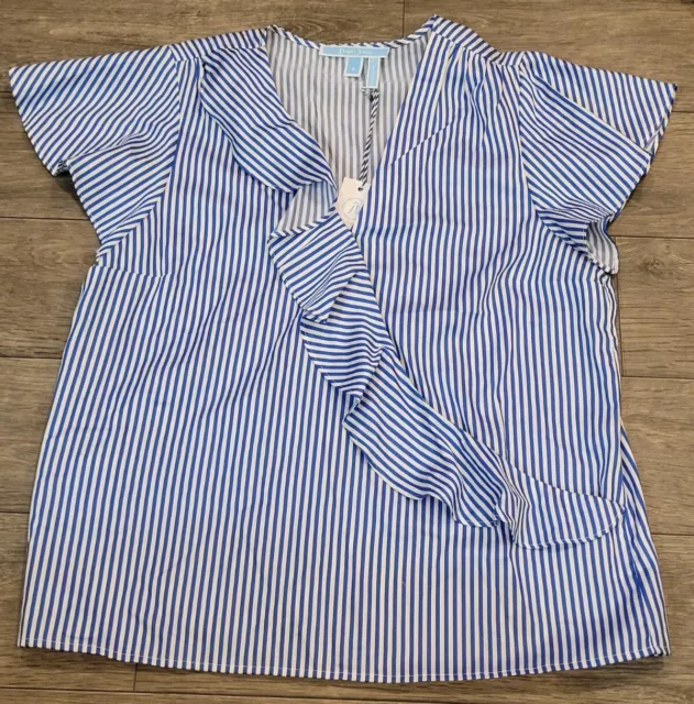 DRAPER JAMES CASCADING Ruffle Blouse, Blue&White Reese Witherspoon wrap ...