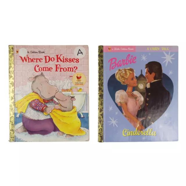 Lot of 2 Little Golden Books ~ Where Do Kisses Come From ~ Barbie Cinderella