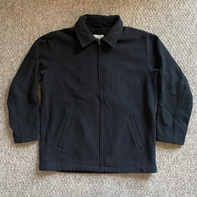 LL Bean Wool Blend Bomber Jacket Mens Large Tall Black Full Zip Lined