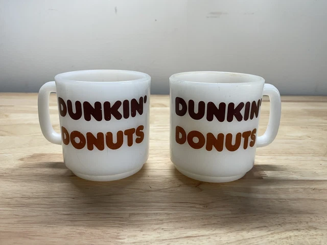 Vintage 1978 Glasbake Dunkin Donuts Logo Coffee Mug Milk White Glass Two Color