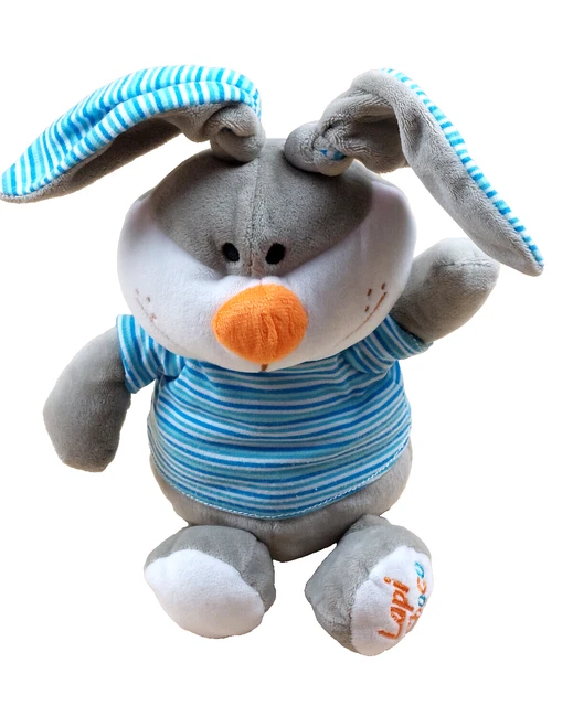 peluche doudou lapin lapi choco gris blanc tee-shirt rayé bleu FIZZY TBE