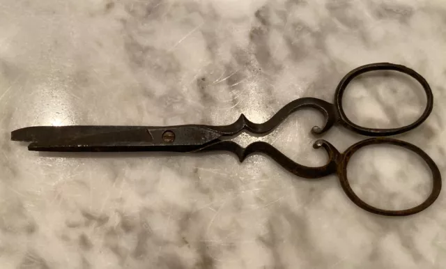 18th? 19th? Century Old Hand Forged Iron Embroidery Sewing Scissors  Antique