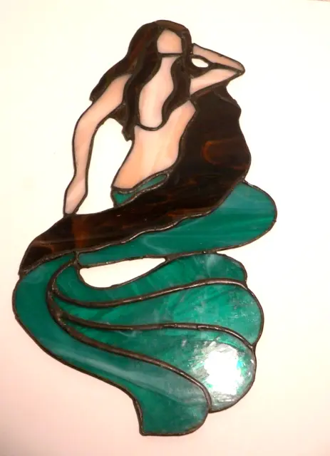 Large Beautiful Stained Glass Mermaid Suncatcher. 13.5".