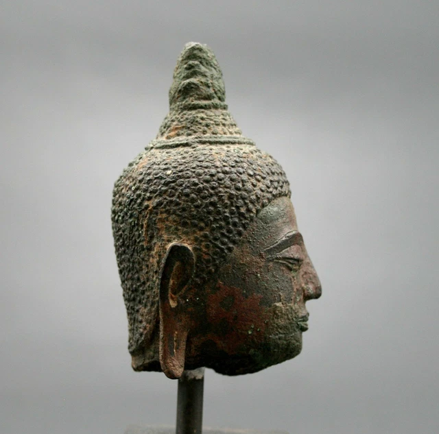 Antique Sukhothai Bronze Head Of Buddha Thai C14th/15th 5