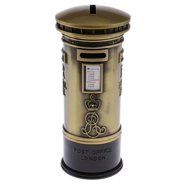 Retro London Post Mail Pillar Box Coin Money Saving Piggy Bank Crafts Bronze