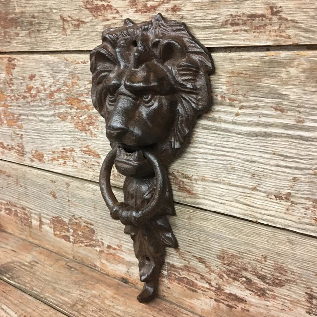 Large Cast Iron Antique Style Rustic LION HEAD Door Knocker Brown Finish 3