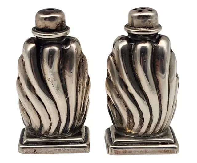 VINTAGE Mexican Pair of Sterling Silver Scroll Salt & Pepper Shakers