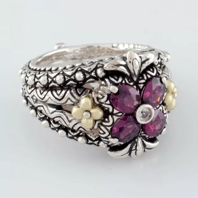 925 Silver Features Four Oval Cut Rhodolite Garnet in Floret Shape Gorgeous Ring