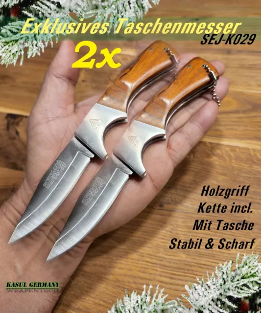 KaSul®| 2x Taschen Messer Holzgriff K029 Klappmesser Camping Outdoor Jagdmesser