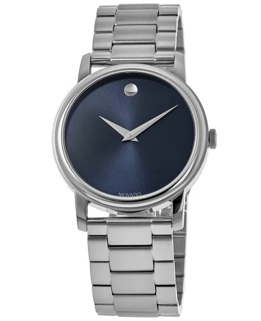 Nuovo Orologio da uomo Movado Museum Classico Quadrante Blu Acciaio Inox 2100015