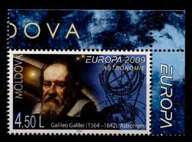 Astronomie,  Galileo Galilei. 1W. Eckrand (1). Moldawien 2009