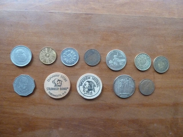 12 Vintage Coins-Jamaica,Wooden Nickles,Buenos Aires,Israel,Canada,India