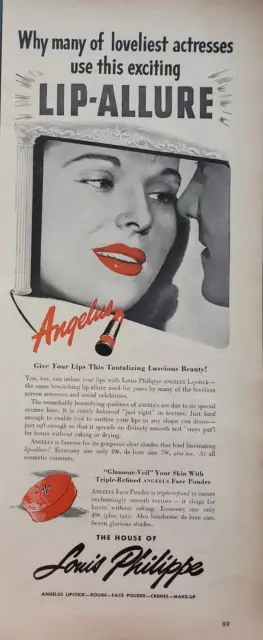 1944 Louis Philippe Angelus Lipstick Tantalizing Lips Print Ad