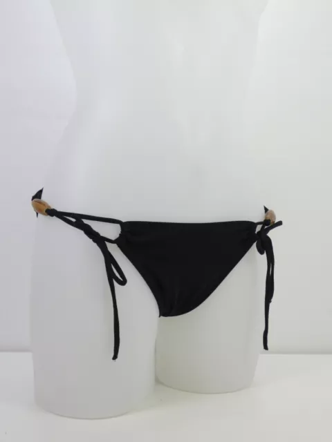 Robin Piconne Bikini Bottoms Black Low Rise Tie Up Wooden Beads Swimwear M