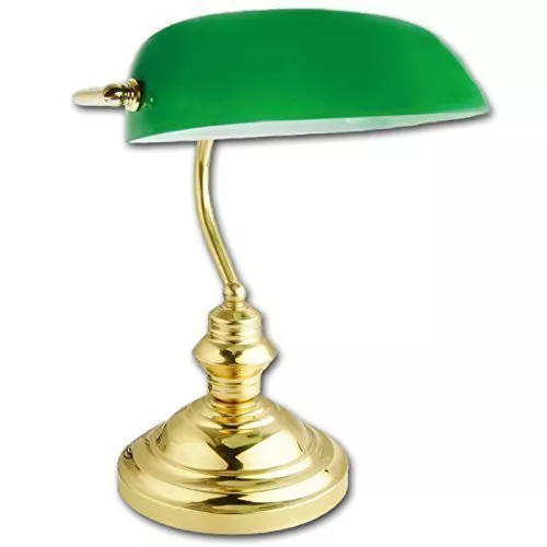 15" Retro Classic Bankers Lamp Table Desk Light Antique Brass Tilt Green Shade
