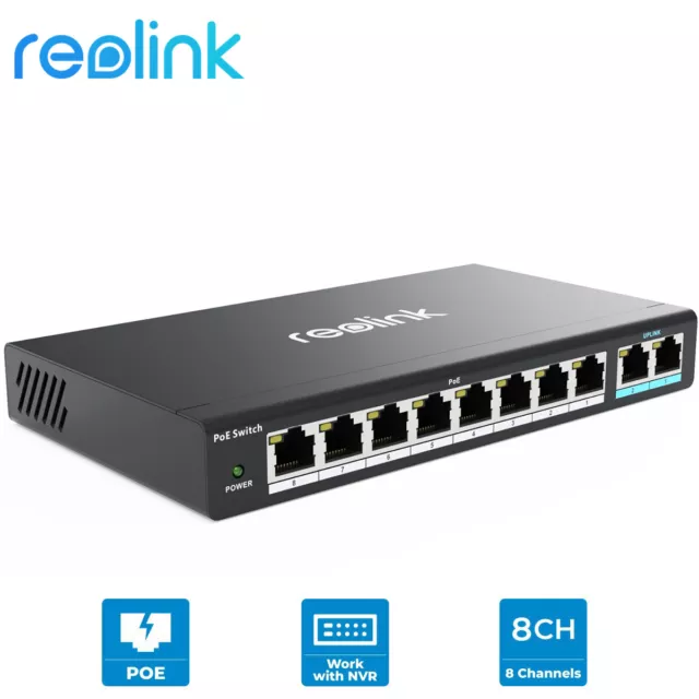 Reolink PoE Switch 2 Gigabit 8 Port 120W for All PoE Ports Desktop/Rack Mount