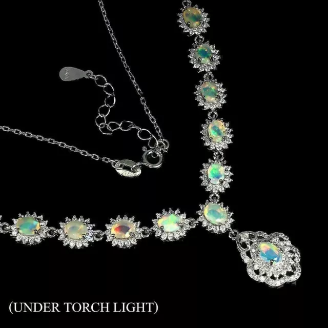 Necklace White Opal Genuine Mined Gems Solid Sterling Silver 44.45cm 17 1/2 In