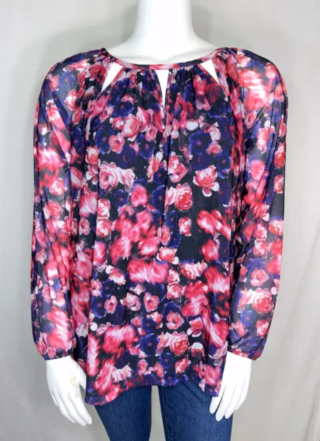 Jennifer Lopez Women's XL ? Long Sleeve Pink Purple Floral Lined Blouse EUC