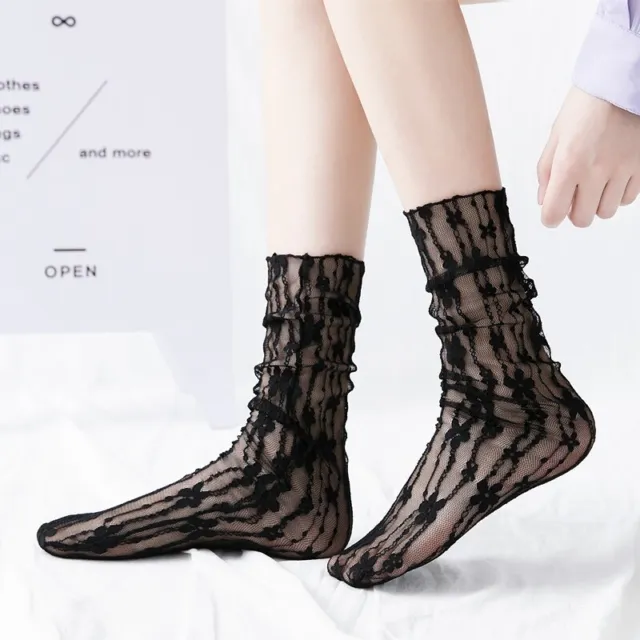 Women Lace Flower Hollow-Out Socks Retro Lolita Cute Summer Thin Middle Socks