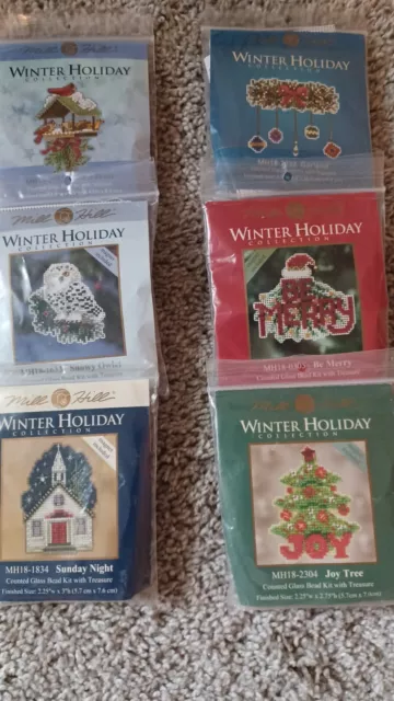 6  Different Mill Hill Winter Holiday Collection beaded cross stitch kits