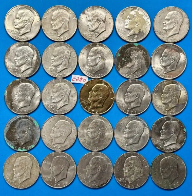 IKE Eisenhower Dollar Coin Lot of 25 HEAVILY CIRCULATED Coin ~ UGLY CULL ~ #E280