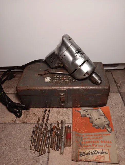 Vintage 1950s Black & Decker Utility 1/4" Electric Drill Model HU-1 w/Metal Box