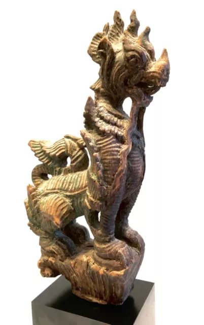 Burmese antique Chinthe mythological figure wood statue