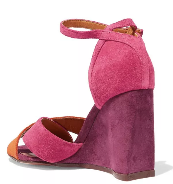 Lanvin Women's Pink - Color-block Suede Wedge Sandals  Pink Red sz  38.5 $487 3
