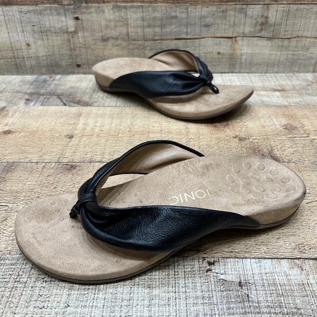 Vionic Britney Womens Black Leather Comfort Thong Sandals Size 8