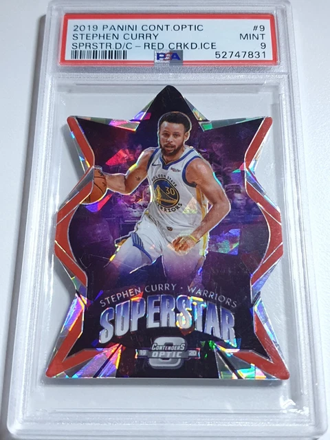 2019 Contenders Optic Stephen Curry #9 RED CRACKED ICE Superstar Die-Cut - PSA 9
