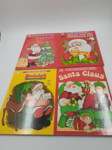 1980s & 90s Golden Christmas Coloring Book Lot Santa Rudolph Unused