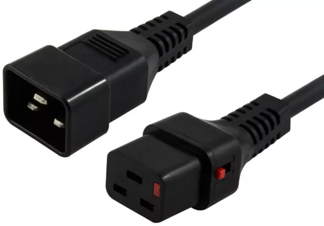 Power Extension Cable IEC C20 Male Plug to IEC C19 Female Lock Black 2m 2 metre