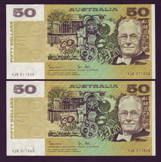 Australia R-508.. (1983) Fifty Dollars - Johnston/Stone..  aU-UNC - CONSEC Pair