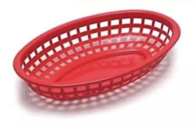 Tablecraft Classic Oval Food Plastic Baskets Red Set of 6 Fries Hotdog Burgers