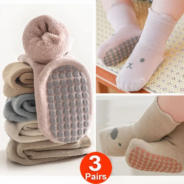 3 Pairs Baby Girls Boys Winter Thick Cotton Socks Toddler Anti Slip Floor Socks