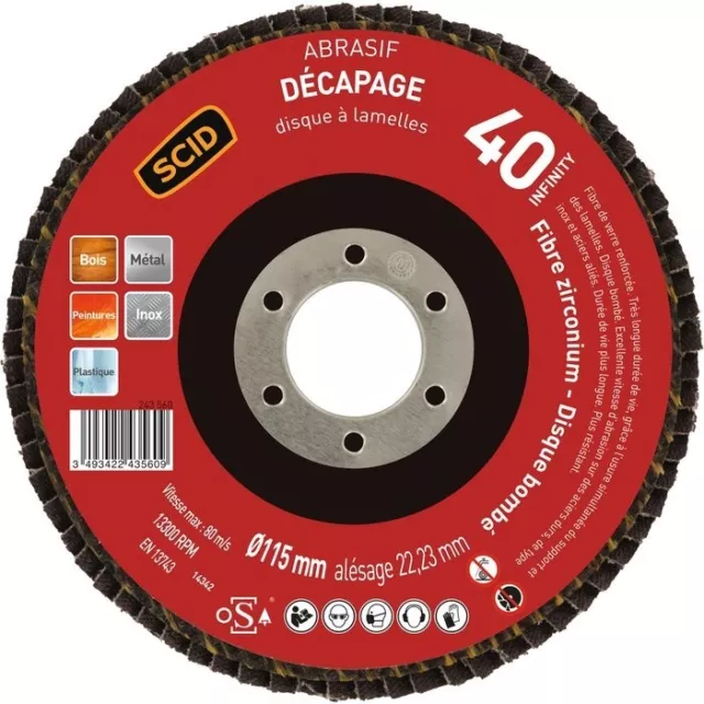 Disque abrasif à lamelle fibre zirconium renforcée ° 115 mm grain 40 SCID