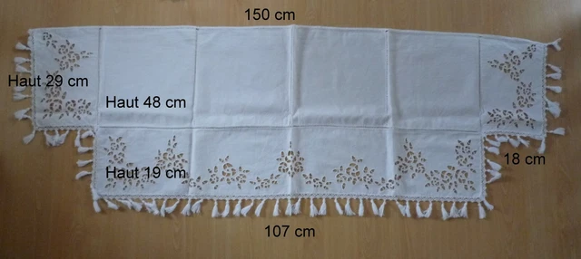 ancien dessus bordure étagère ou cheminée en lin broderie Richelieu