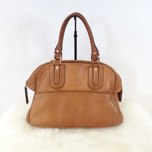 Longchamp Cosmos Cowhide Leather Satchel Handbag in Cognac $850. RARE