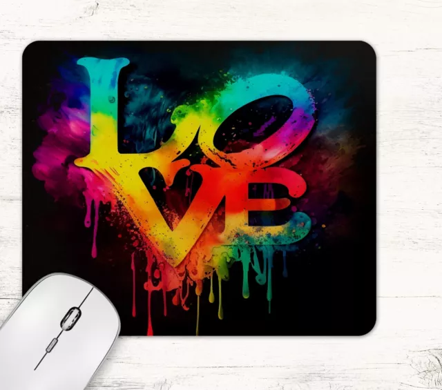 LOVE Quote Alcohol Ink Design Neoprene Mouse Pad Mat Rectangle