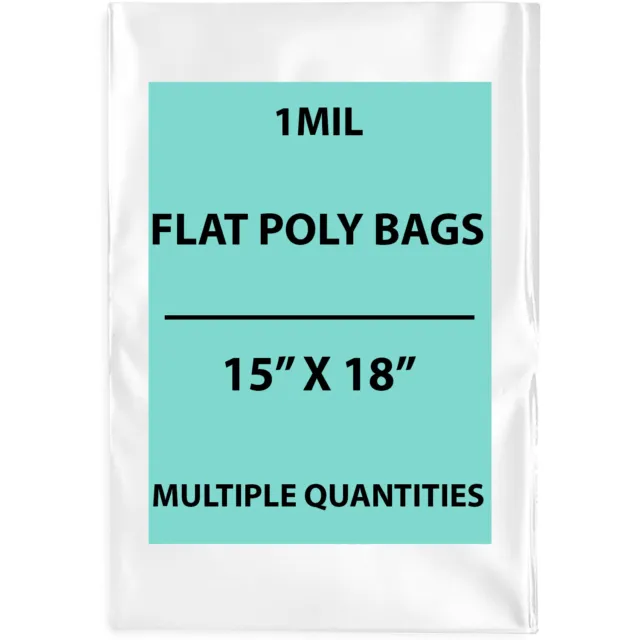 15x18 Clear Open Top Poly Bags Lay Flat Plastic Packaging 1 MIL Thick Baggies