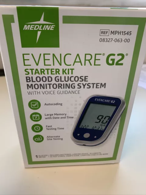 Kit de inicio Medline Evencare G2 sistema de monitoreo de glucosa en sangre con guía de voz