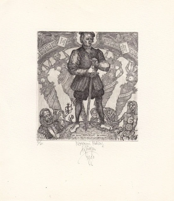 Exlibris Bookplate Radierung Harry Jürgens 1949 Paracelsus