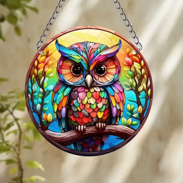Colourful Owl Design Suncatcher Stained Glass Effect Home Decor Christmas Gift