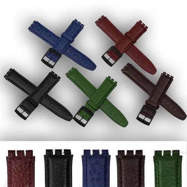 Genuine Leather watch strap band for swatch 17mm black buckle 5 colours blue red