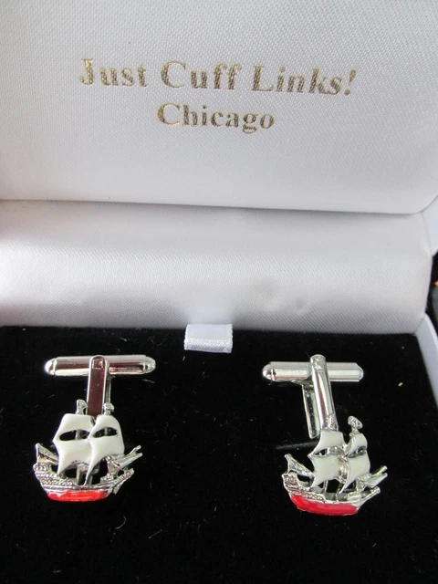 Realistic Enamelled Schooner Ship Cufflinks