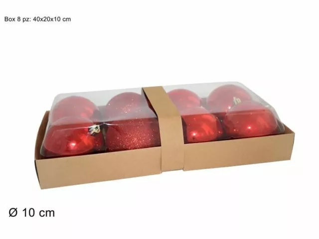 Serie Set 8 Pezzi Palle Palline Albero Di Natale Colore Rosso 10cm Addobbi dfh