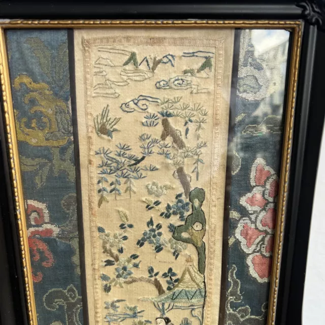 ANTIQUE 19th CENTURY CHINESE SILK PANEL FLOWERS EMBROIDERY PICTURE QING DYNASTY 2