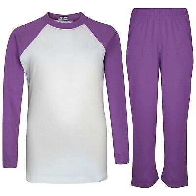 Kids Boys Girls Pyjamas Designer Lilac Plain Contrast Sleeves Nightwear 2-13