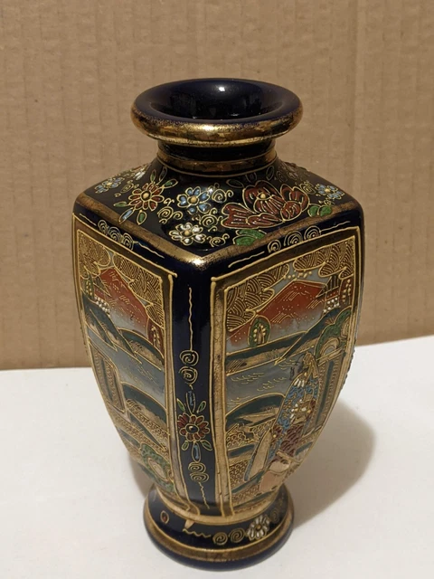 Antikes Vintage japanisches Porzellan Matsubara? Satsuma Kobalt vergoldete Vase 6